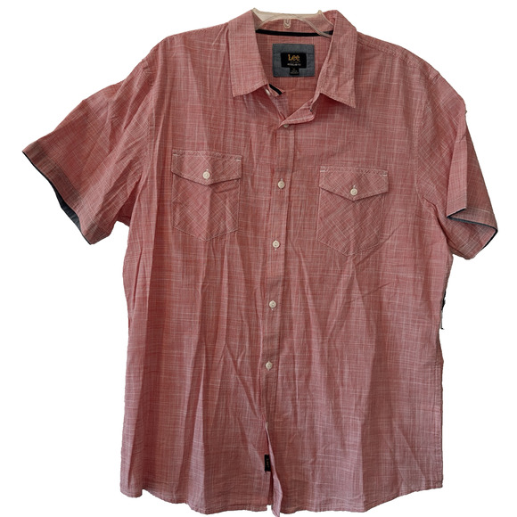 Lee Short Sleeve Button XL Scarlet Red Check Shirt 100% Cotton NWT - Picture 1 of 12